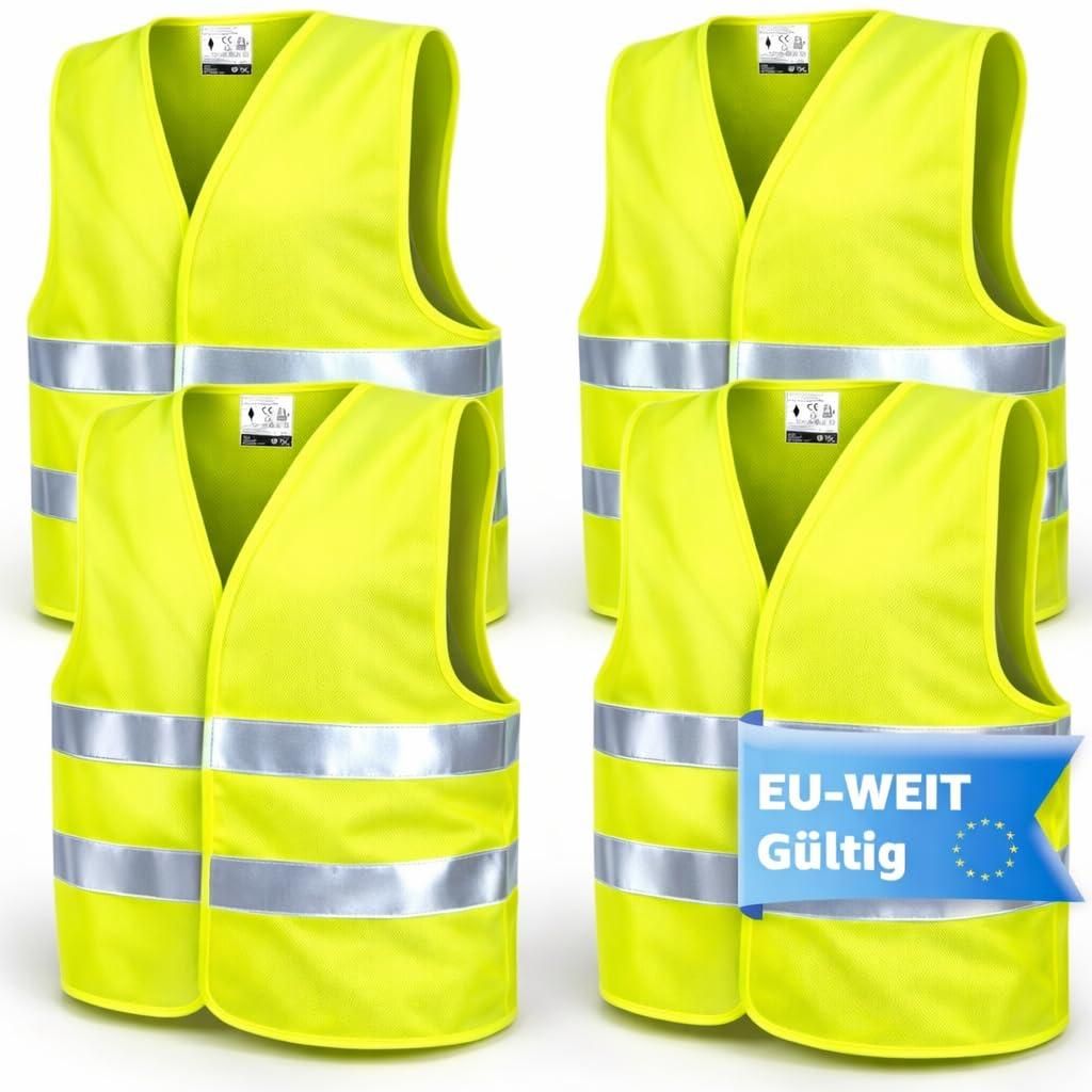4x gilet di sicurezza auto ISO20471-2025 & 2026: Giallo Immagine del prodotto 