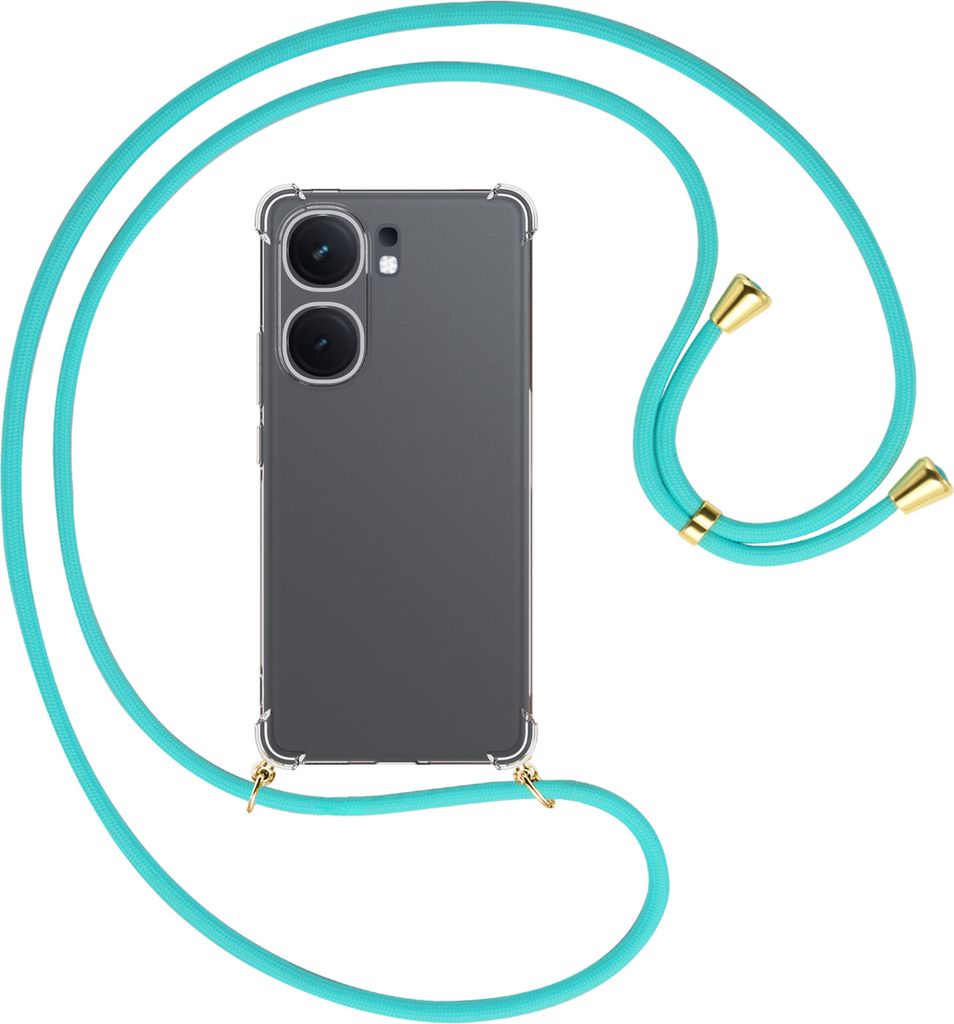 Handykette Backcover-Schutzhülle mit Band (Metall goldfarben) für vivo iQoo Neo 9 5G / Neo 9 Pro 5G - türkis