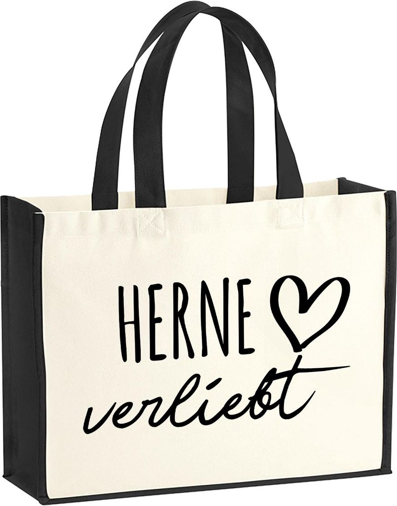 Huuraa Jutetasche Herne verliebt 21 Liter Black Jute und Baumwolle Einkaufstasche Geschenkidee
