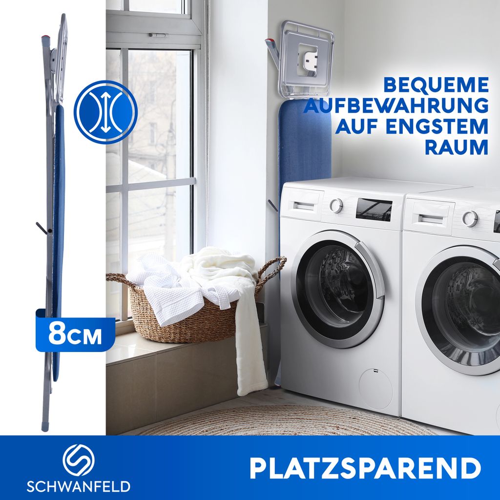 SCHWANFELD® Premium XXL Bügelbrett 122x44cm Bügelfläche Produktbild 3