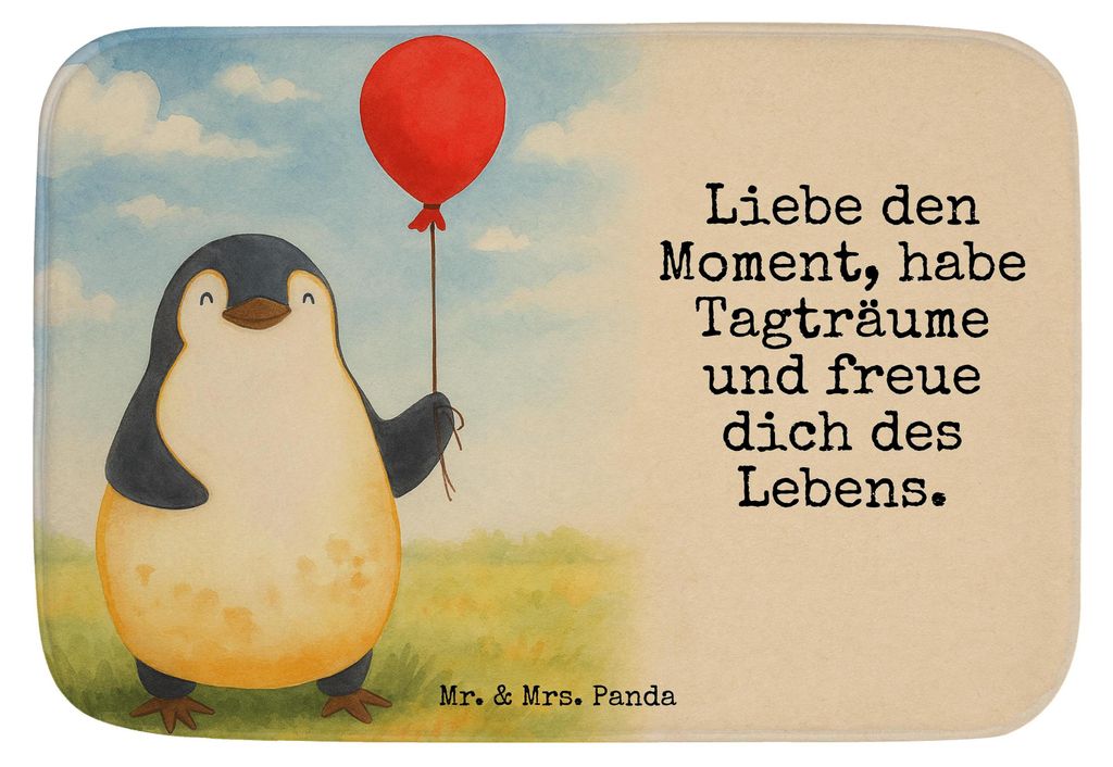 Mr. & Mrs. Panda Badteppich Pinguin Luftballon Design - Weiß - Geschenk, badezimmer läufer, Tagträume, Badvorleger, Motivation, Badezimmerteppic...