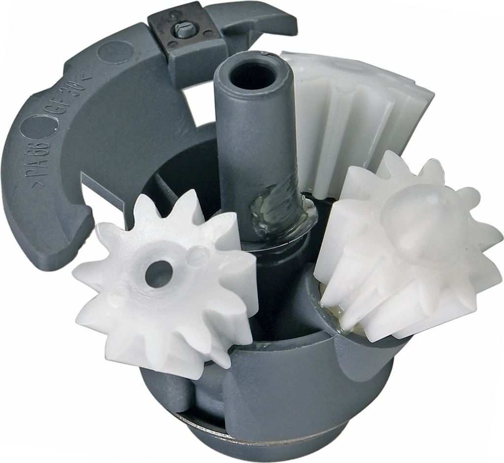 A close-up view of a mechanical component with gears.