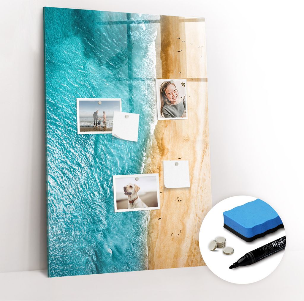 Magnetische Wandtafel - Schwarzer Marker + Schwamm + Magnete - 60 x 90 cm - Meeresstrand