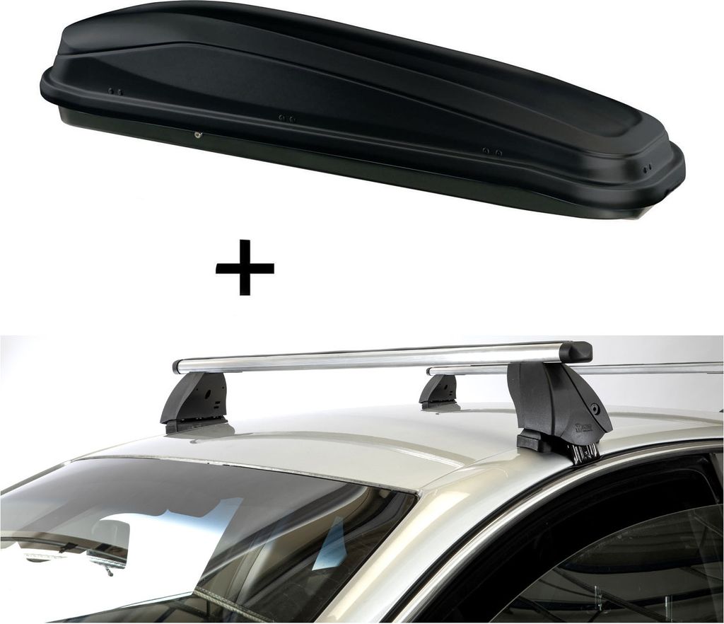 Dachbox JUEASY300 300 Liter schwarz + Dachträger K1 PRO Aluminium kompatibel mit für Mazda Cx-5 (5Türer) ab 17