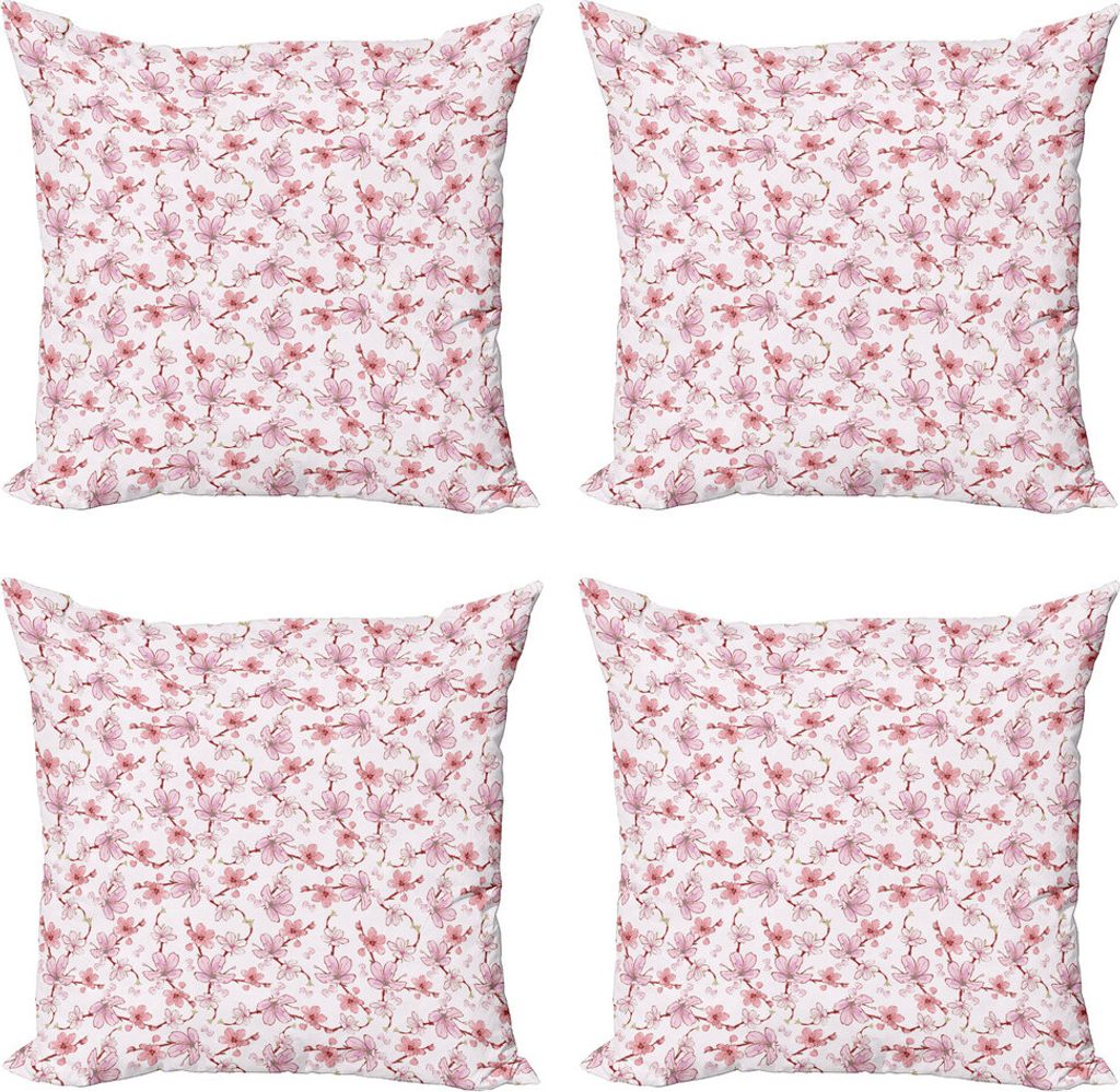 ABAKUHAUS asiatisch Kissenbezug Set (4 Stück), Japanische Kirsche blüht, Moderner Doppelseitiger Digitaldruck, 60 cm x 60 cm, Pale Pink Blush