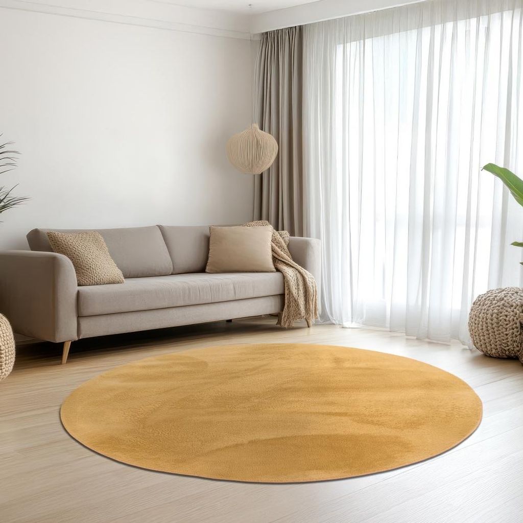 Teppich gold samtig weich Hasenfell-Optik mit sanftem Glanz Größe - 120 cm Rund