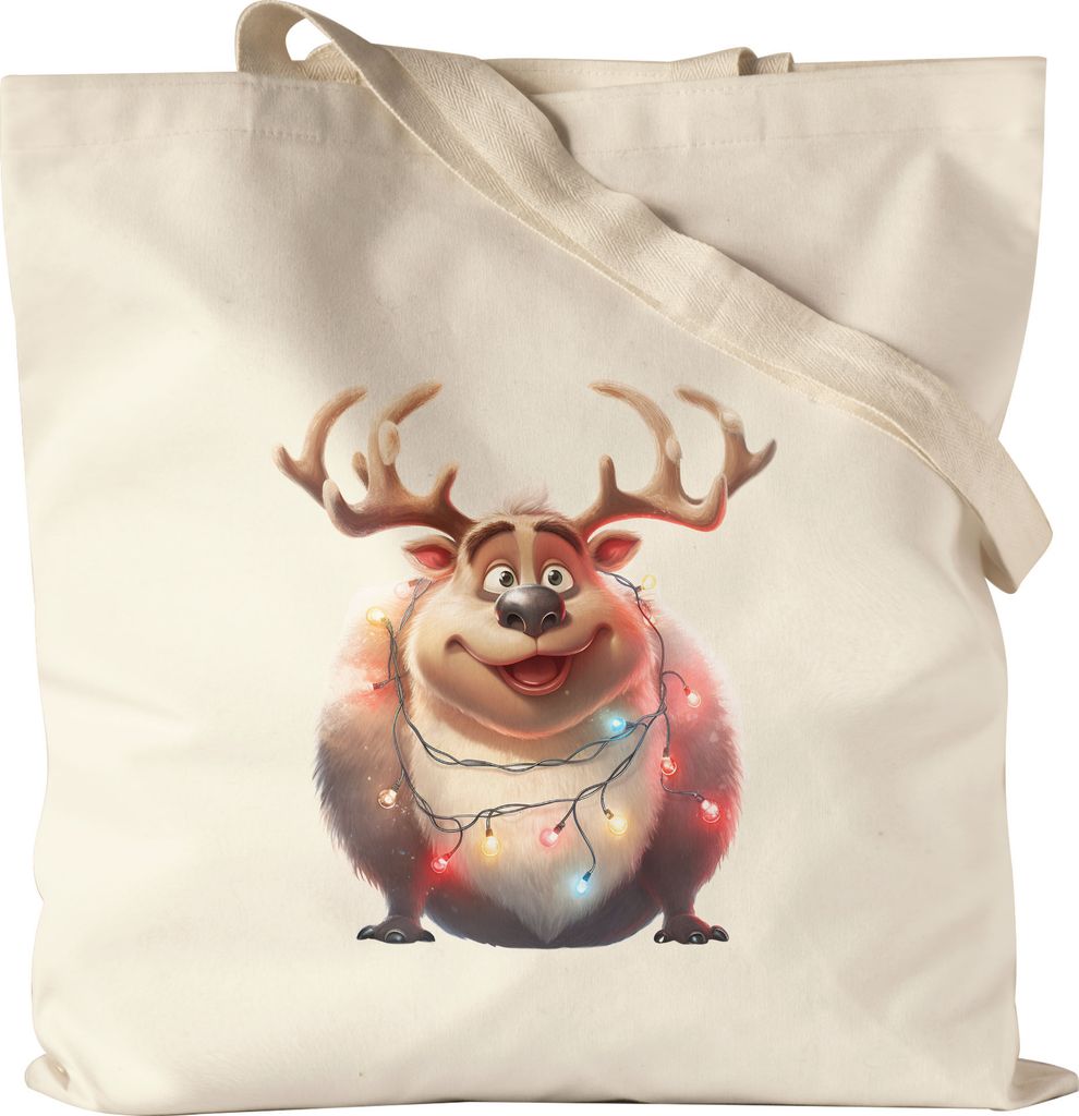 Lustiges Rentier Weihnachten Jutebeutel Lichterkette Adventsgeschenk