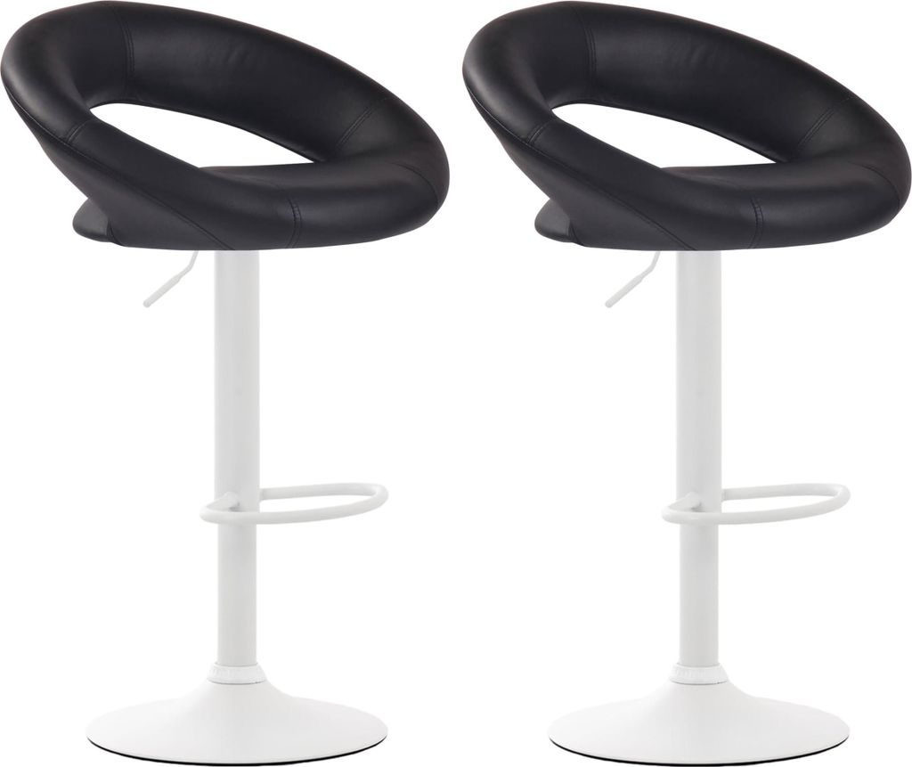 2er Set Barhocker MEKIM - Kunstleder Schwarz 53x47x80 cm Weiß | Barstuhl Höhenverstellbar Mit Lehne Drehbar Tresenhocker Tresenstuhl Kneipenhocker