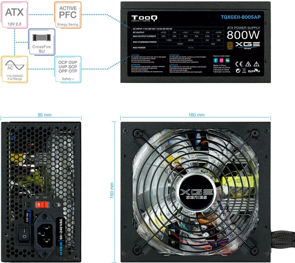 Alimentation 800W Haute Performance APFC V2.31 pour PC Fixe Gaming - 8