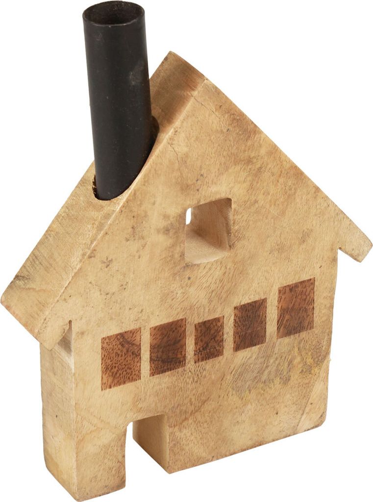 Deko Haus Holz Kerzenhalter Schwarz Holzdeko 16,5×3,5×22cm