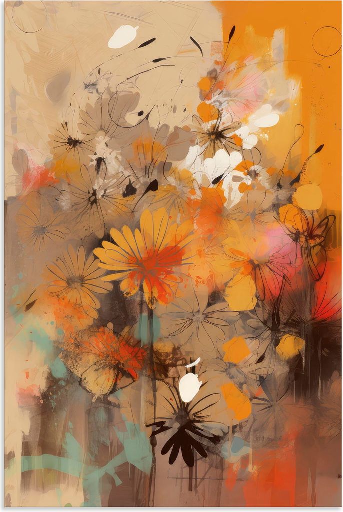 ARTland Wandbild Alu für Innen & Outdoor Sonnenblumen Abstract 1 Größe: 60x90 cm