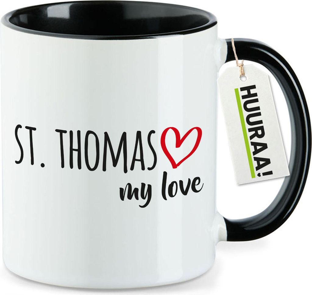 Huuraa Kaffeetasse St. Thomas my love 330ml Schwarz Keramik Kaffeebecher Geschenkidee