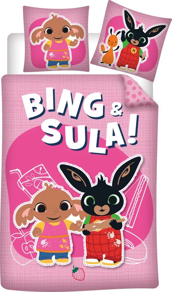 Bing e Sula Set Copripiumino Rosa 140x200 Cotone per Bambini