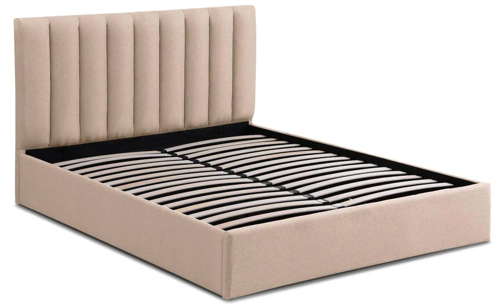 Lit King Size 180cm avec rangement coffre Songe tissu beige et sommier