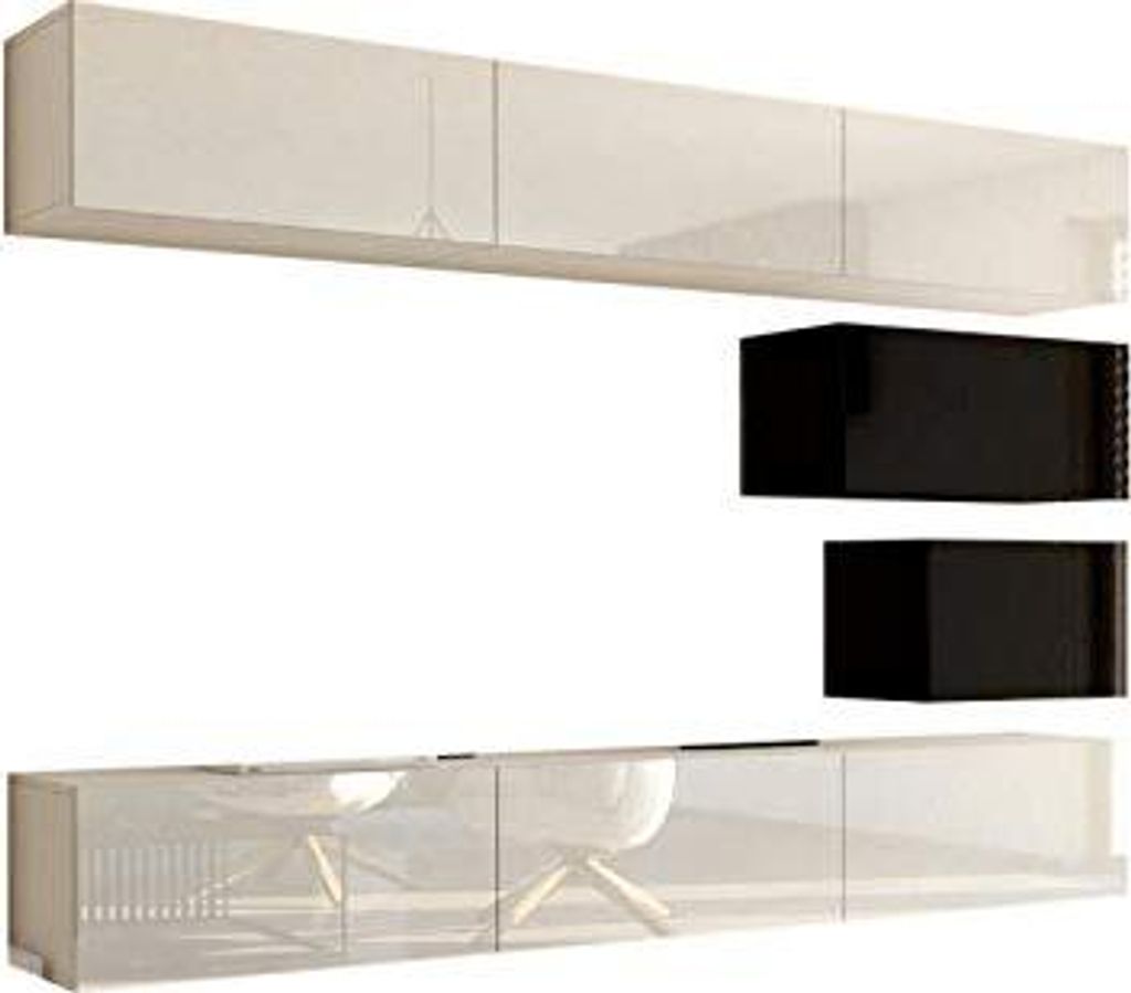 Furnitech Wohnwand Wohnzimmer - Wohnzimmer Möbel mit LED Weiß - Hängend Wohnwand Modern - Regale und TV Schrank (Future C16/HG/BW/3 1B - 273 cm)
