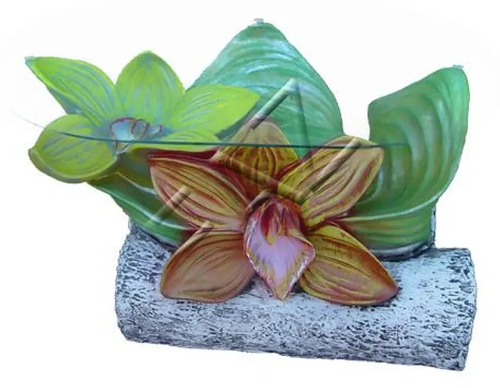 Guéridon décoratif avec sculptures florales et plateau rond en verre
