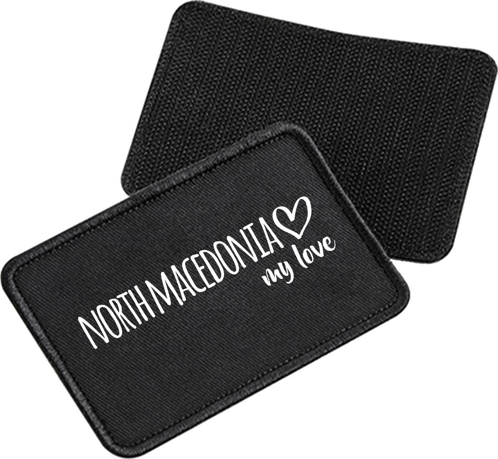 Huuraa Patch North Macedonia my love Black 10 x 6,5cm Baumwolle Klettpatch für Mütze Geschenkidee
