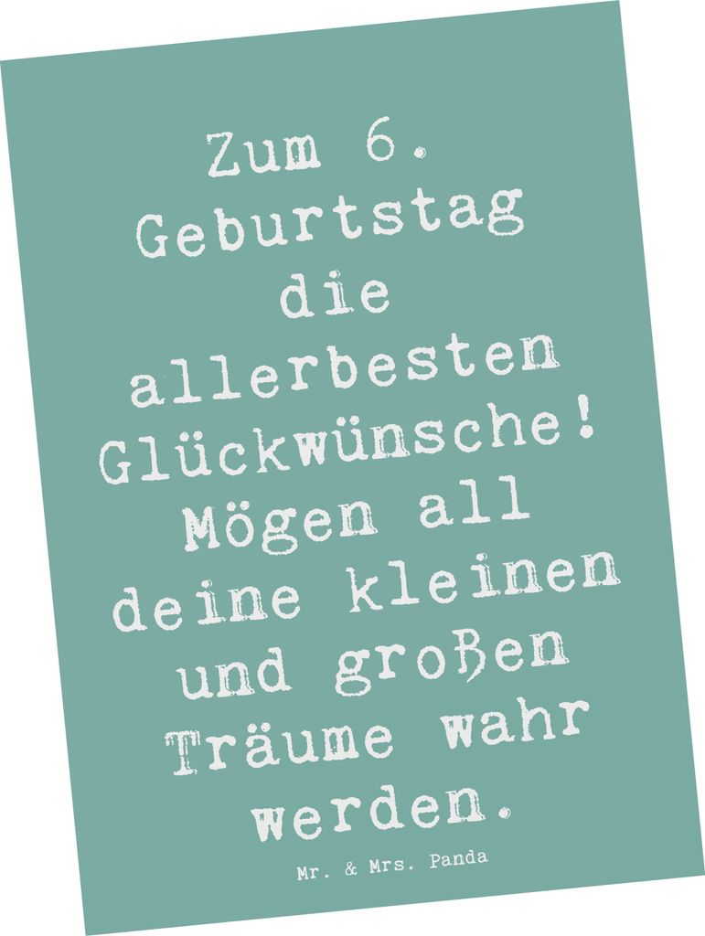 Mr. & Mrs. Panda bildkarte Spruch 6. Geburtstag Glückwünsche - Meeresbrise - Geschenk, Überraschung, Kindergeburtstag, Postkarten, Postkarte, Al...
