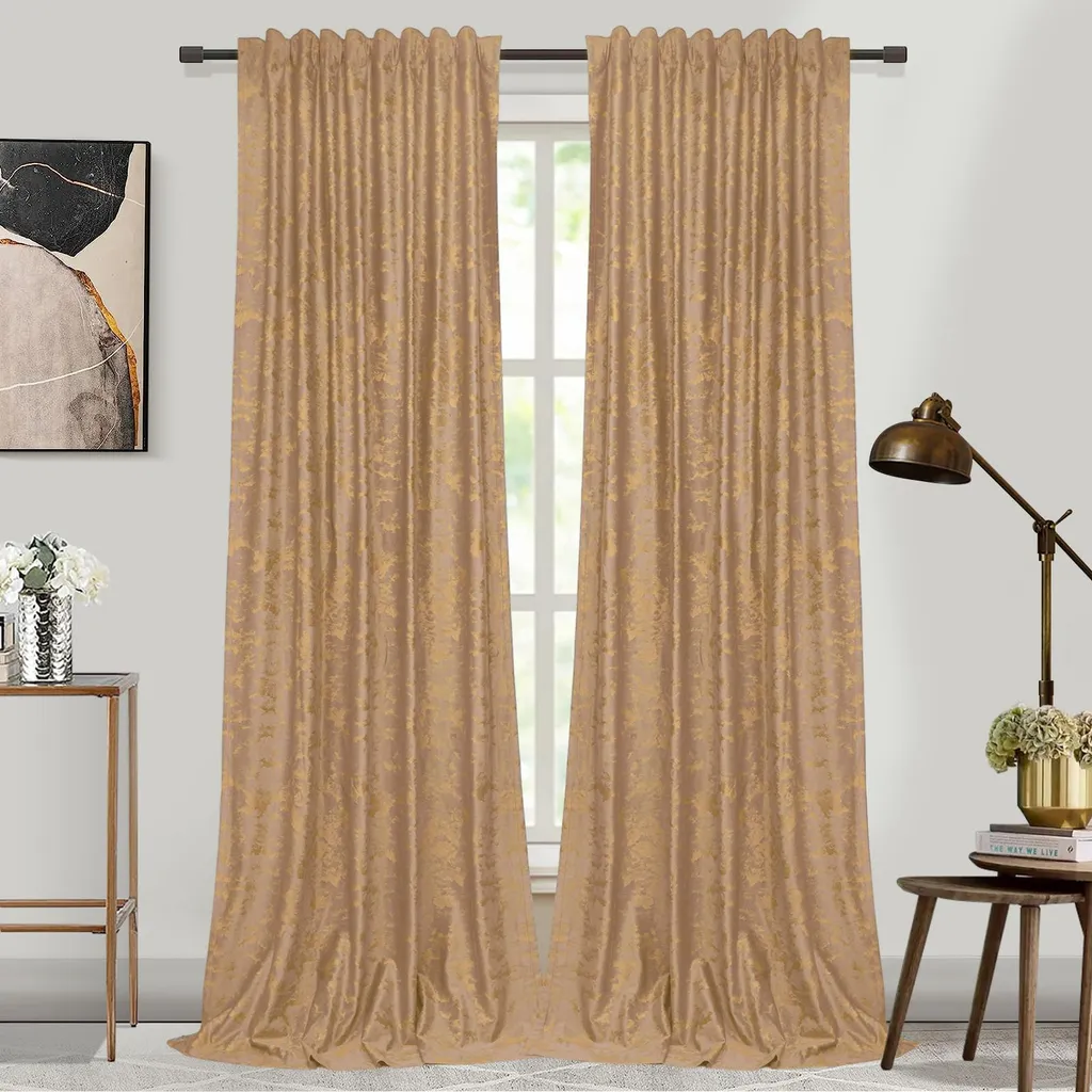 Tende Velluto Champagne Goffrato 132x244cm - Set 2 Pezzi Termici