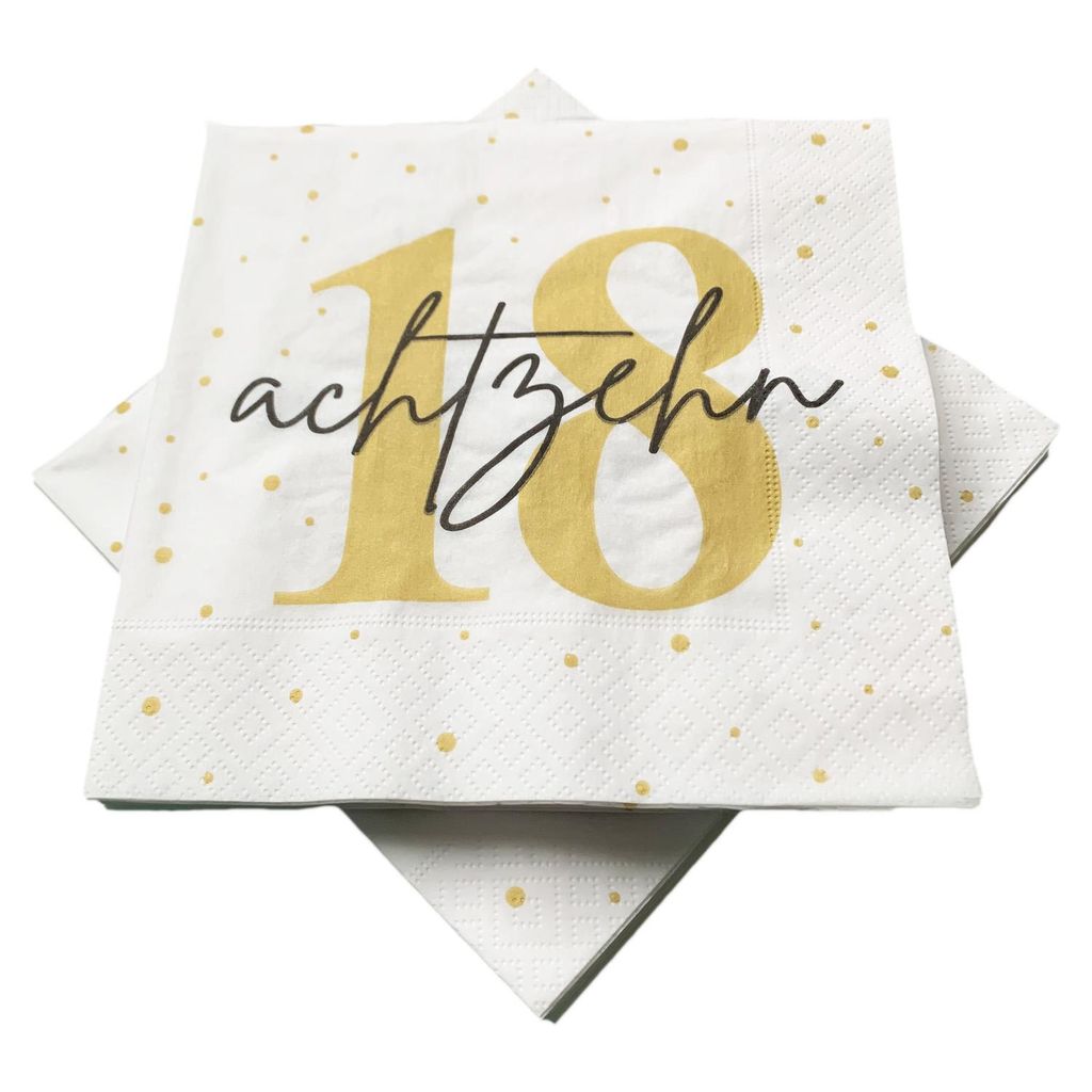 20 Servietten zum 18. Geburtstag 33 x 33 cm - weiß gold Produktbild 