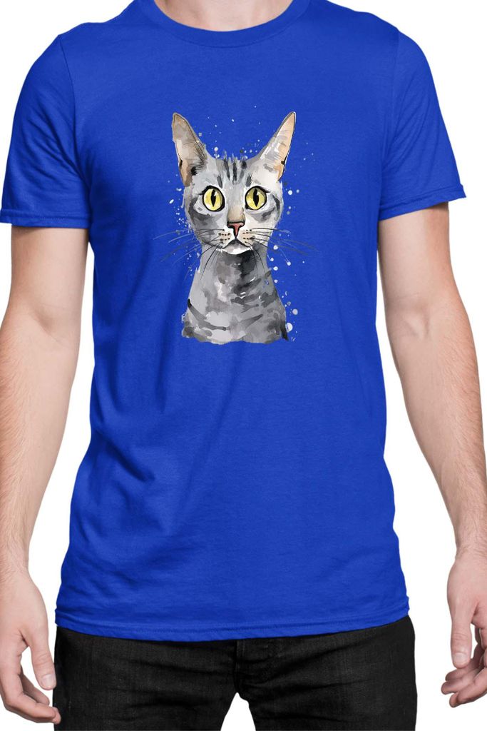 Herren T-Shirt Funny Cats Breeds Egyptian Mau Cat 021, Man M / Blau