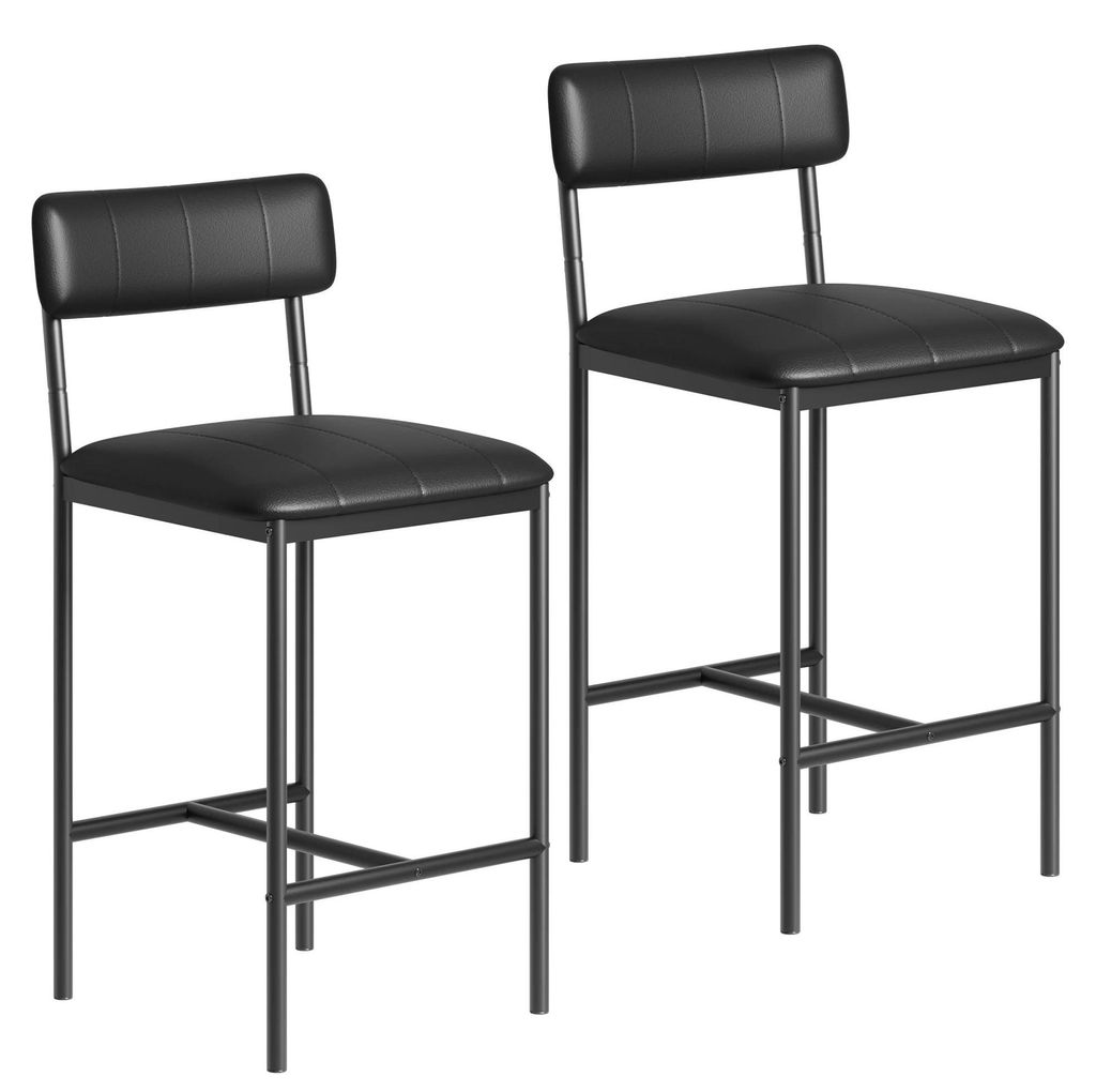2er Set Barhocker & Esszimmerstühle - Tresenhocker in Thekenhöhe - gepolsterter Sitz - PolyurethanKunstleder - Metallgestell - Rückenlehne & Fu...