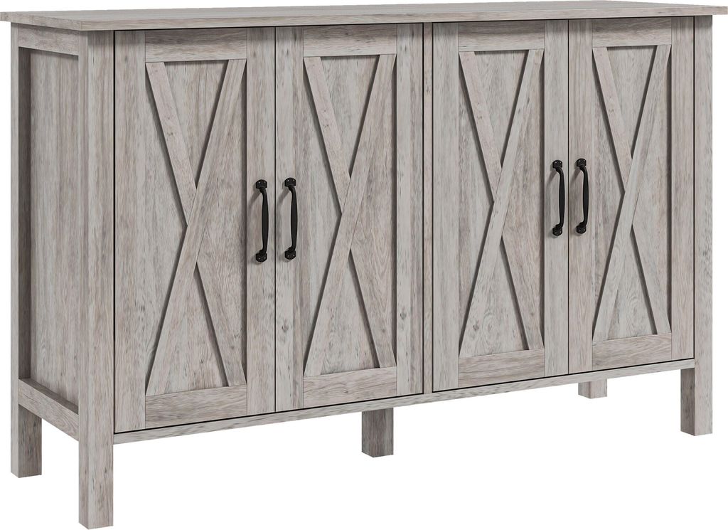 HOMCOM Niedriger Küchenschrank im rustikalen Stil mit 2 verstellbaren Ablageflächen, Buffet-Sideboard für Fernseher bis zu 55 Zoll mit 4 Holztü...