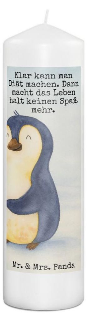 Mr. & Mrs. Panda Kerze Pinguin Diät Design 29 x 8 cm XL - Weiß - Geschenk, Erinnerungskerze, Stumpenkerze, Erinnerungslicht, Blockkerze, Wachsker...