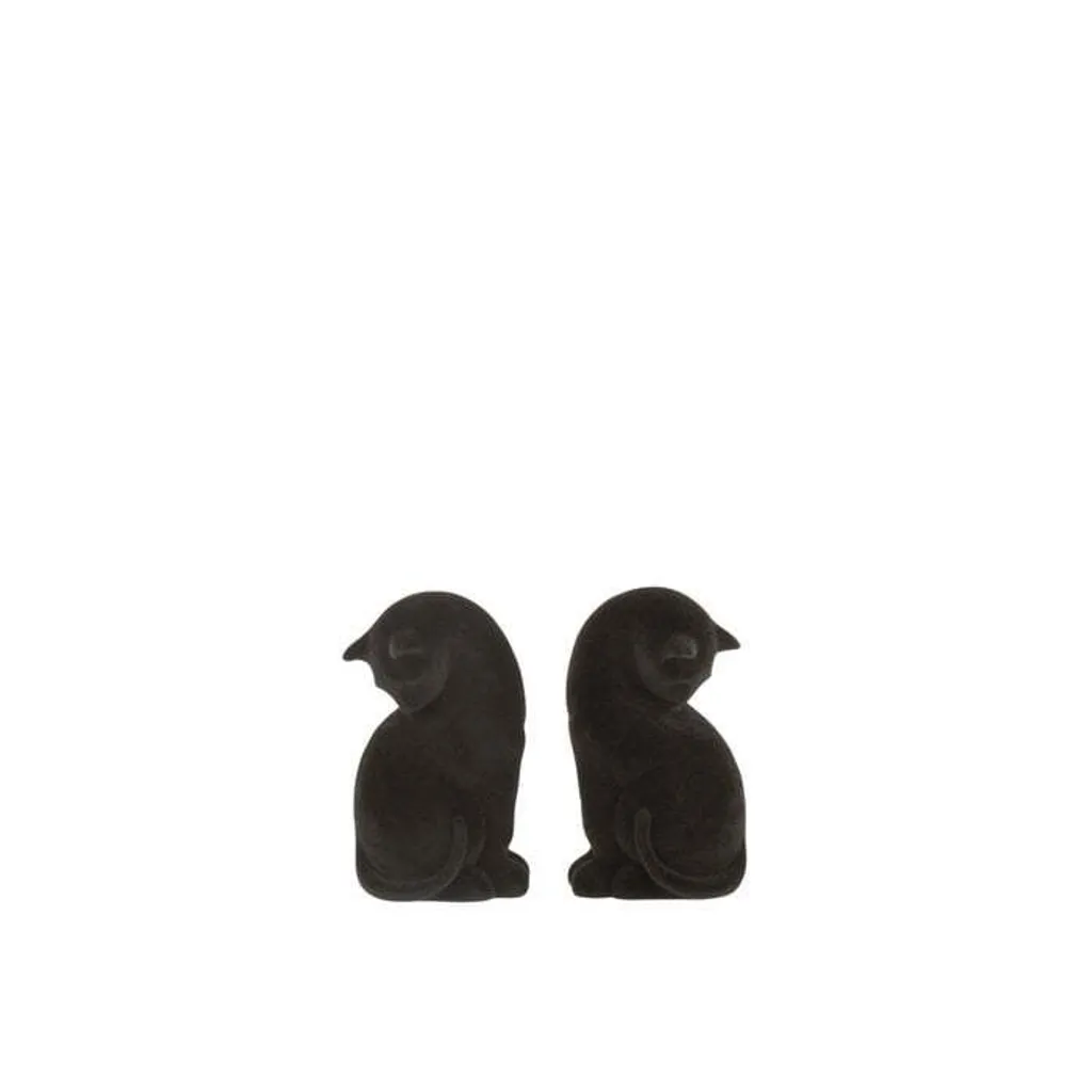 Serre-livres Chat Design Velours Noir J-Line - Lot de 2 Supports Robustes