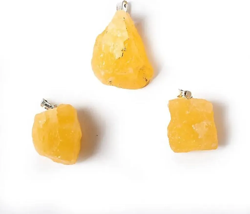 Lot de 3 pendentifs pierres précieuses brutes en calcite jaune de 3cm