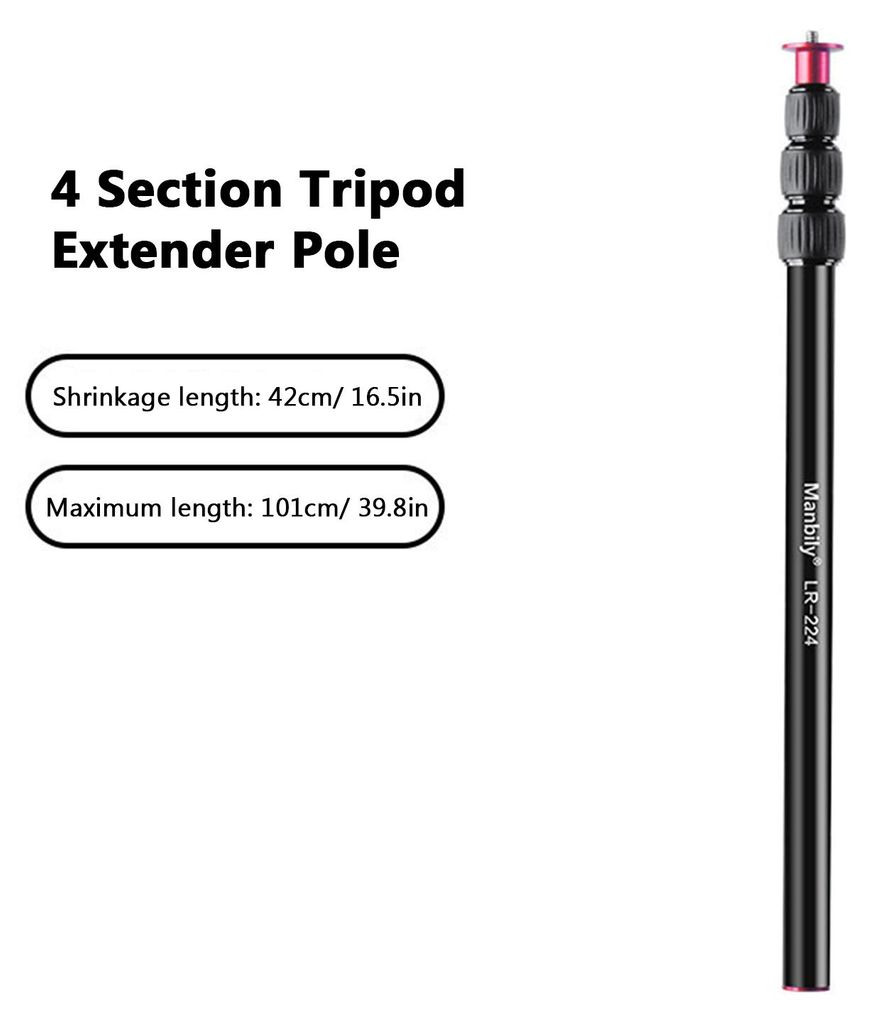 LR-224 Tripod Extender Pole 4 Section Center Column Aluminum Alloy Telescopic Stick Rod for DSLR Camera
