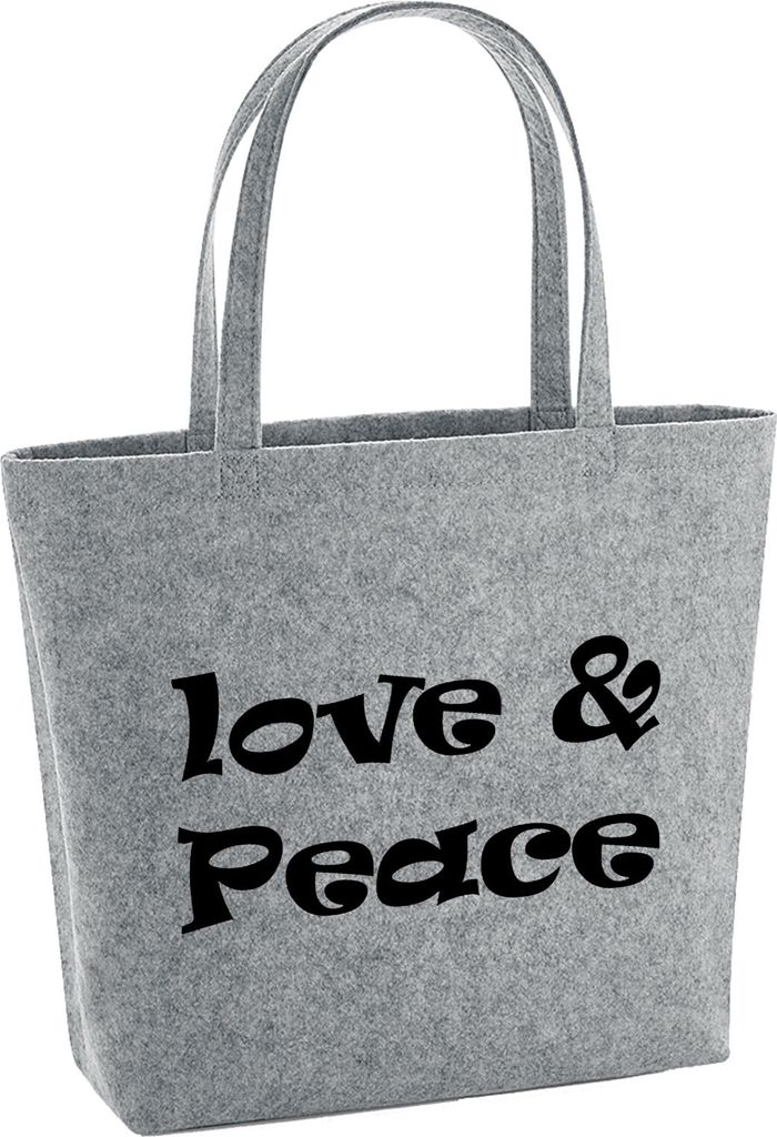 Huuraa Filzshopper Love & Peace 70s 22 Liter Grey Melange Filztasche Geschenkidee