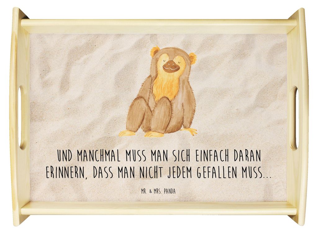 Mr. & Mrs. Panda tablett holz Affe - Sandig - Geschenk, Affen, Motivation, Sofa, Afrika, Selfcare, Serviertablett, Respekt, zum servieren, Deko, Be...