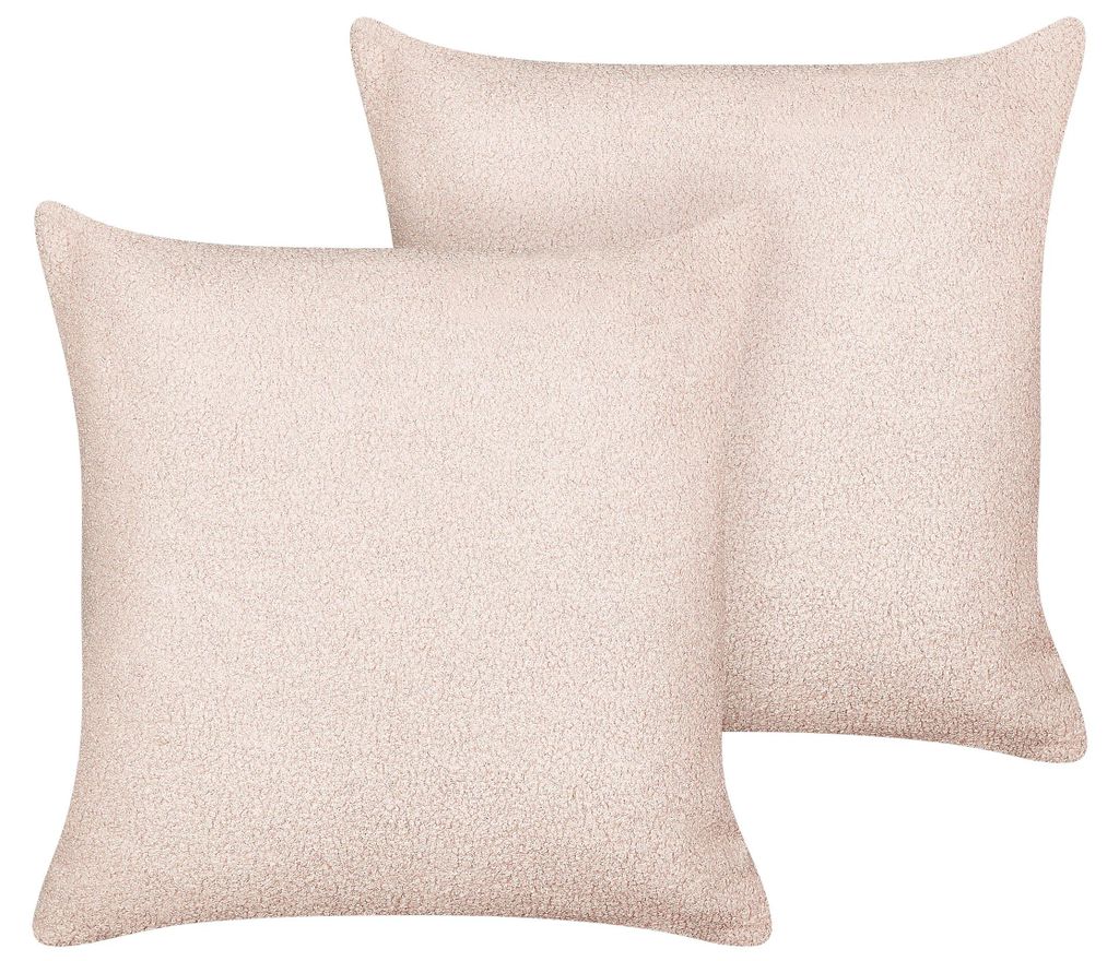 BELIANI Dekokissen 2er Set Pastellrosa Bouclé Quadratisch 45x45 cm Bezug mit Füllung Reißverschluss Einfarbig Modern Wohnzimmer Schlafzimmer Sof...