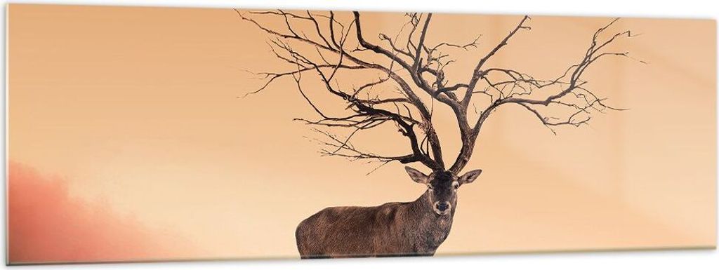 Bilder auf glas - Hirsch Baum Nebel Wald - 160x50cm - Glasbilder - Wandbilder - Kunstdruck - zum Aufhängen bereit - Wanddekoration aus Glas - Glas...