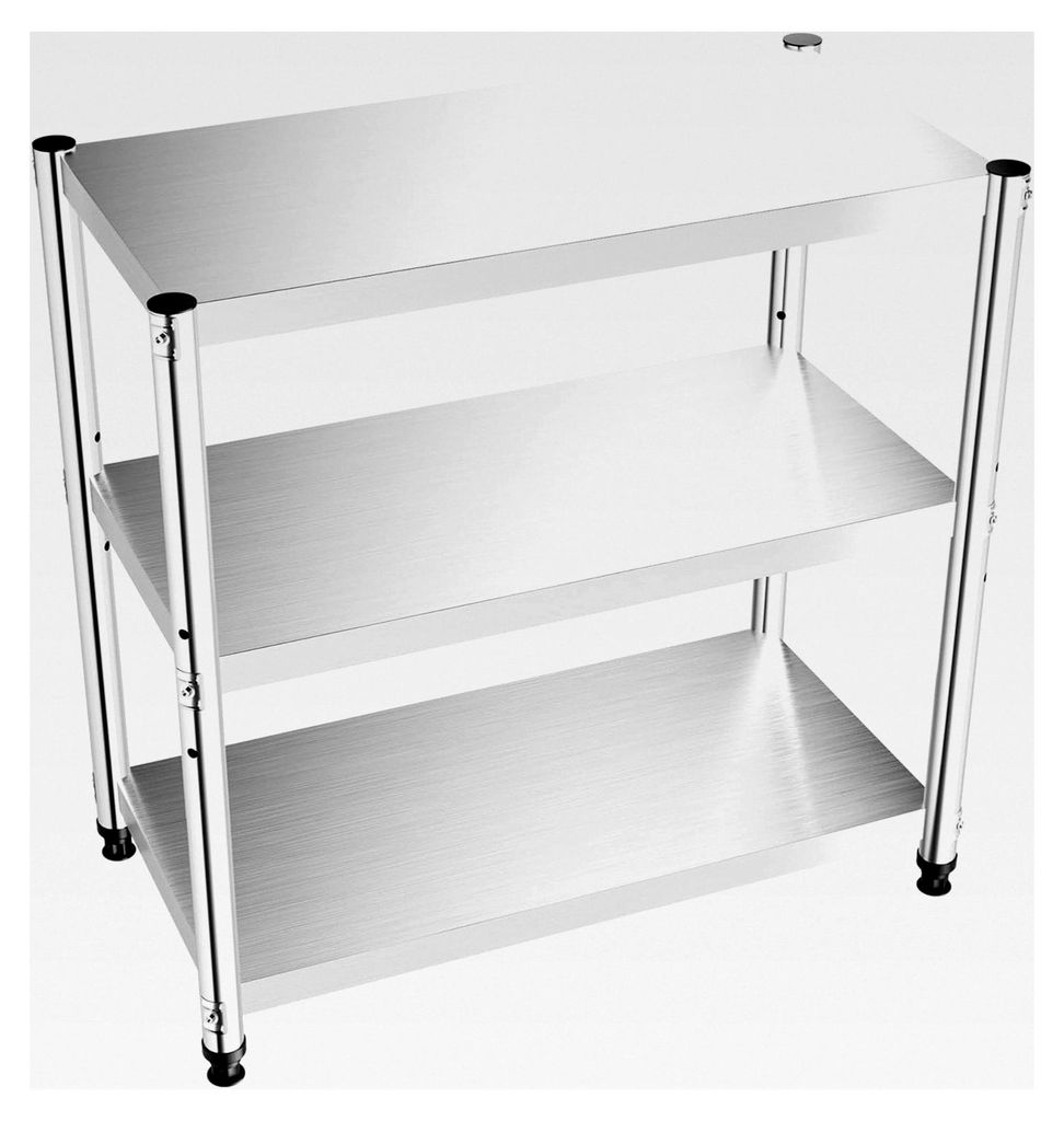 Küchenregal mit 3 Böden aus Edelstahl, Schwerlastregal, Standregal für die Küche, Höhenverstellbares Lagerregal (50 kg Tragfähigkeit pro Boden)