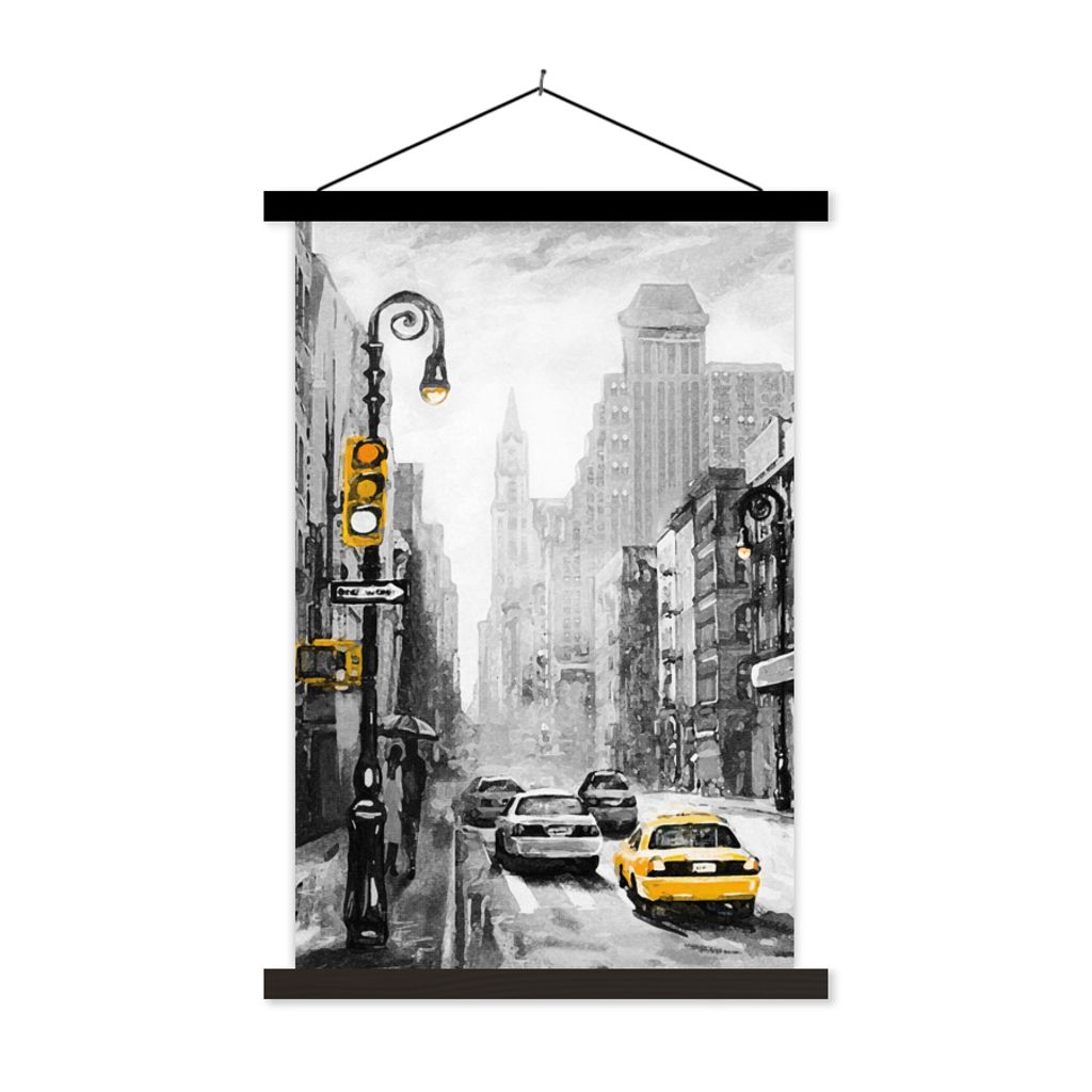 MuchoWow Textilposter Gemälde - Ölfarbe - Stadt - Auto 120x180 cm mit schwarzem Rahmen - Fotos