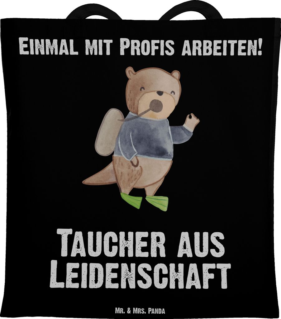 Mr. & Mrs. Panda Shopping Tasche Taucher Leidenschaft - Schwarz - Geschenk, Jutebeutel, Tote Bag, Schultasche, Laptoptasche