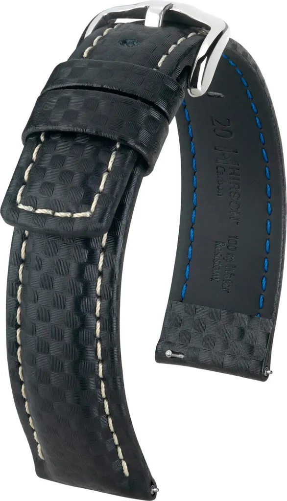 Bracelet Hirsch Carbone 20mm Noir Etanche et Résistant aux Rayures L