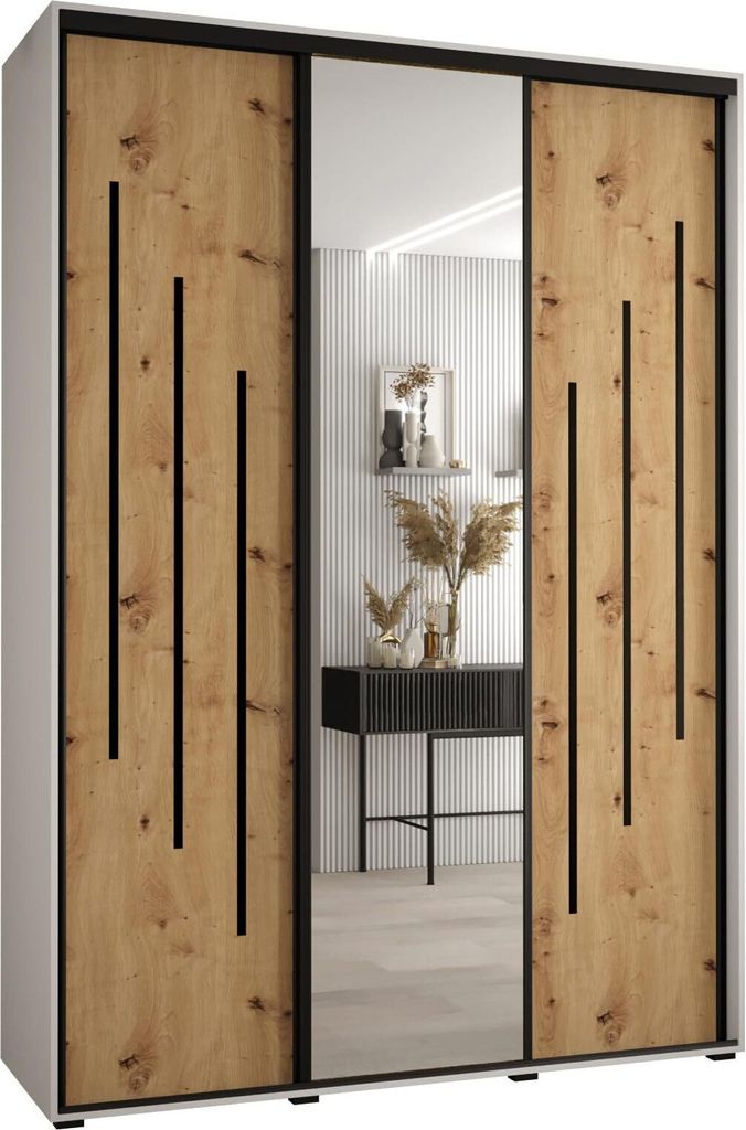 MEBLE KRYSPOL Cannes 9 Schrank mit 3 Schiebetüren - 205,2x180x45 cm - Weiß Artisan Schwarz