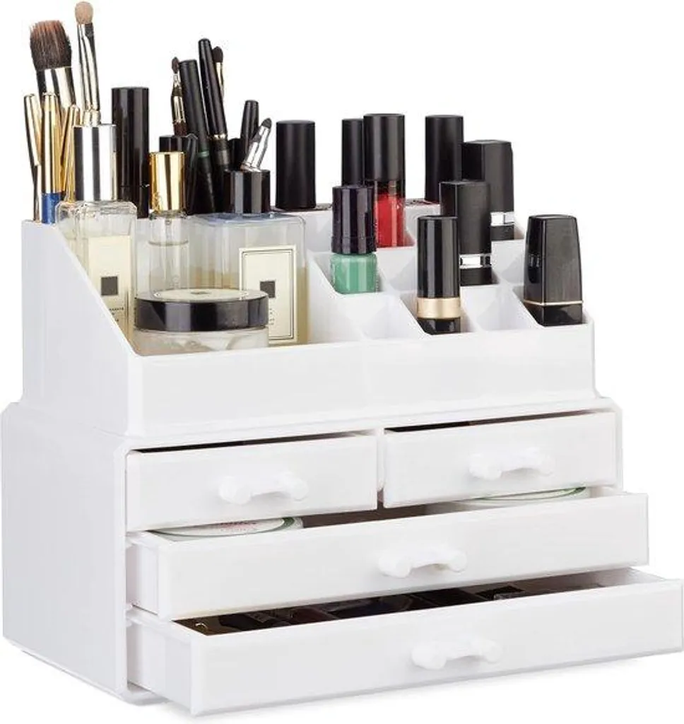 Organiseur de maquillage 4 compartiments en acrylique blanc pur 25cm