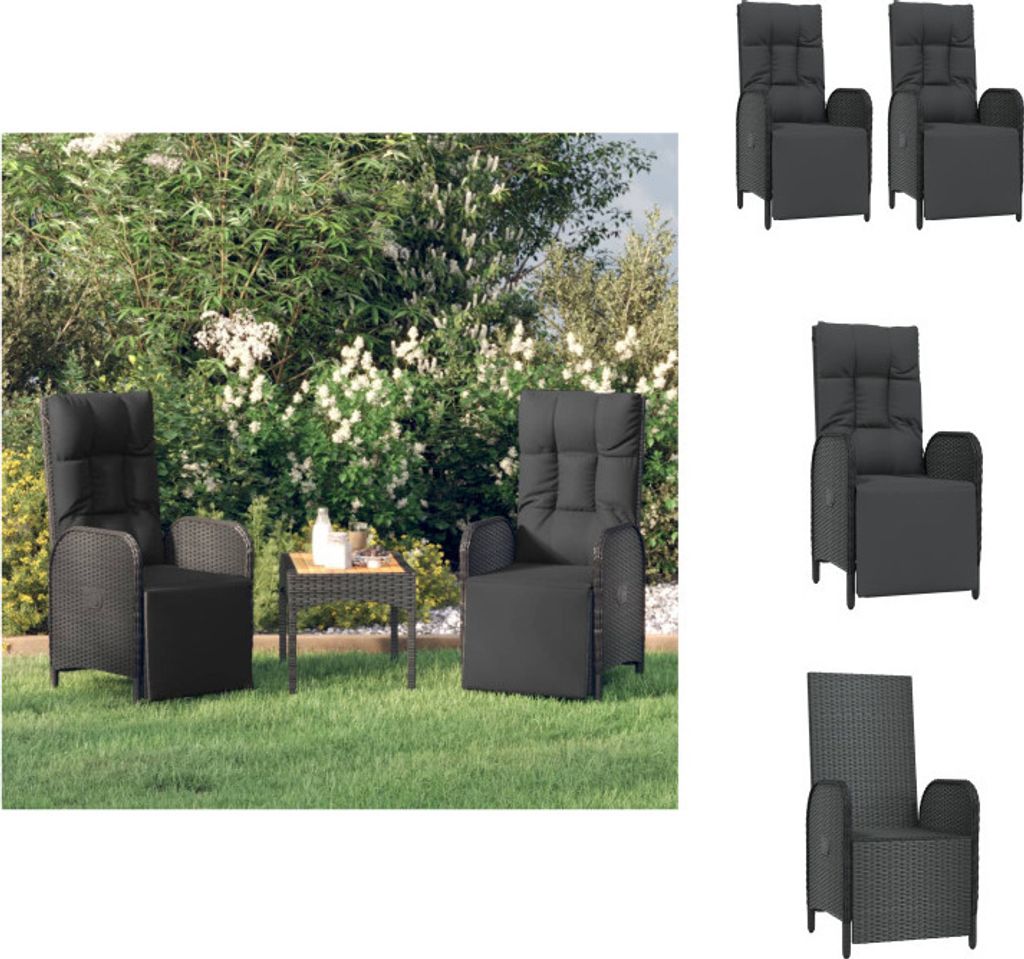 vidaXL Garten-Relaxsessel mit Kissen 2 Stk. Poly Rattan Schwarz - Gartenstühle