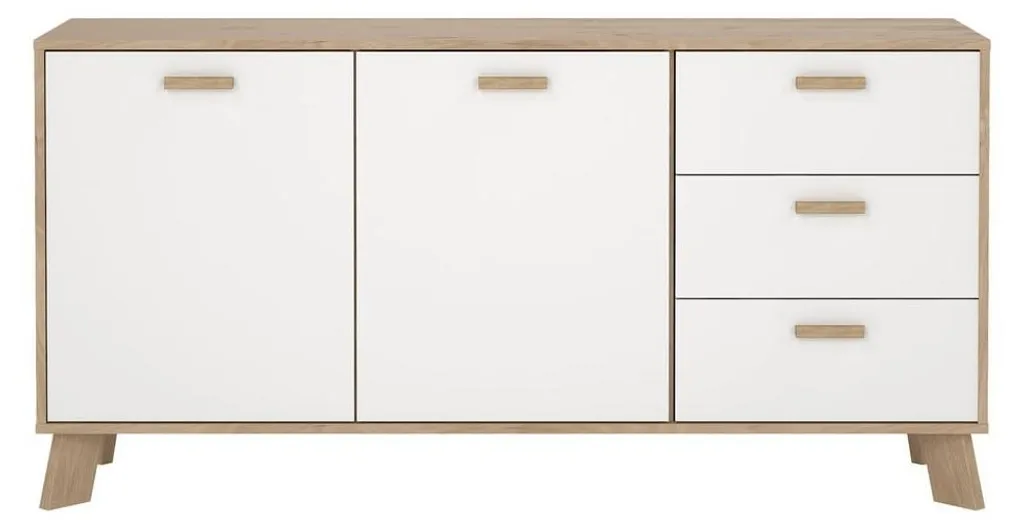 Bahut de Rangement STORM Chêne et Blanc 147 cm avec 3 Tiroirs