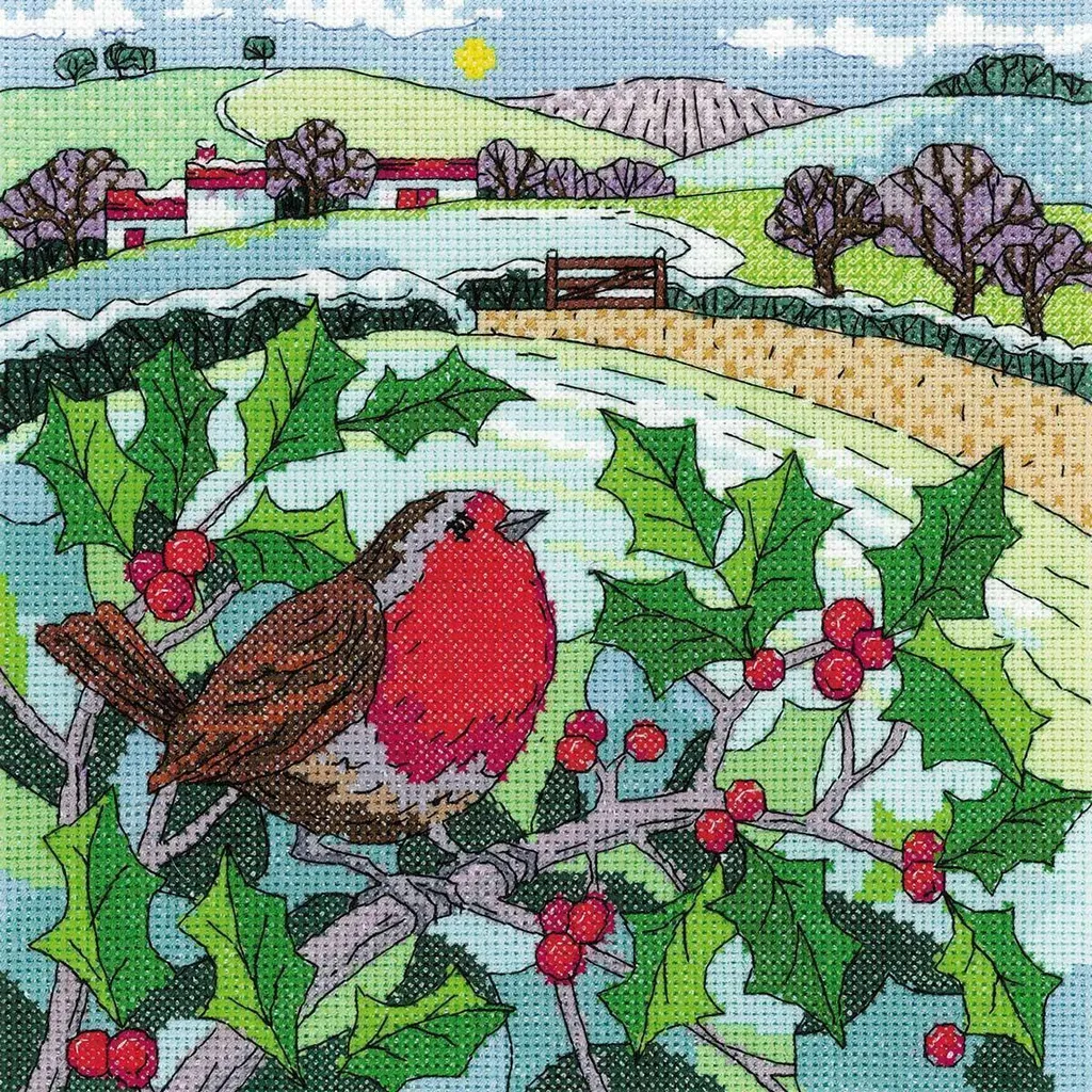 Kit Broderie Paysage d'Hiver pour Déco Murale et Cadeau Fait Main DIY