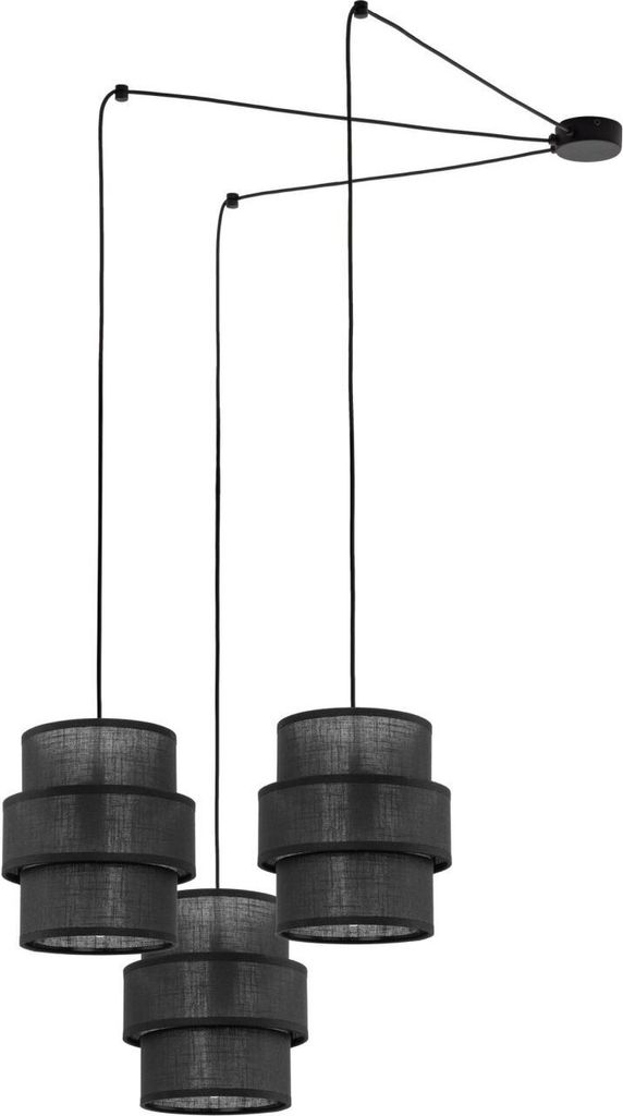 Pendelleuchte Metall Stoff 400 cm breit H: max. 210 cm Schwarz E27 3-flammig Modern Hängeleuchte