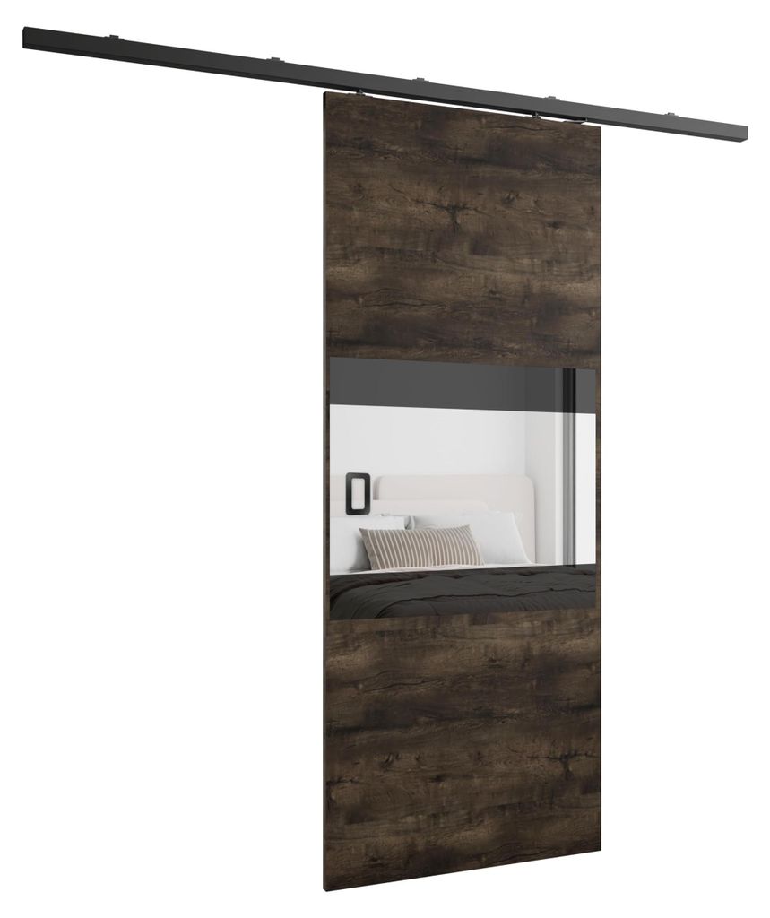 KIER FURNITURE Schiebetür Komplettset LUMBA Sliding Door, Raumteiler Schiebetür Esche Dunkel 66x205x1,6 cm