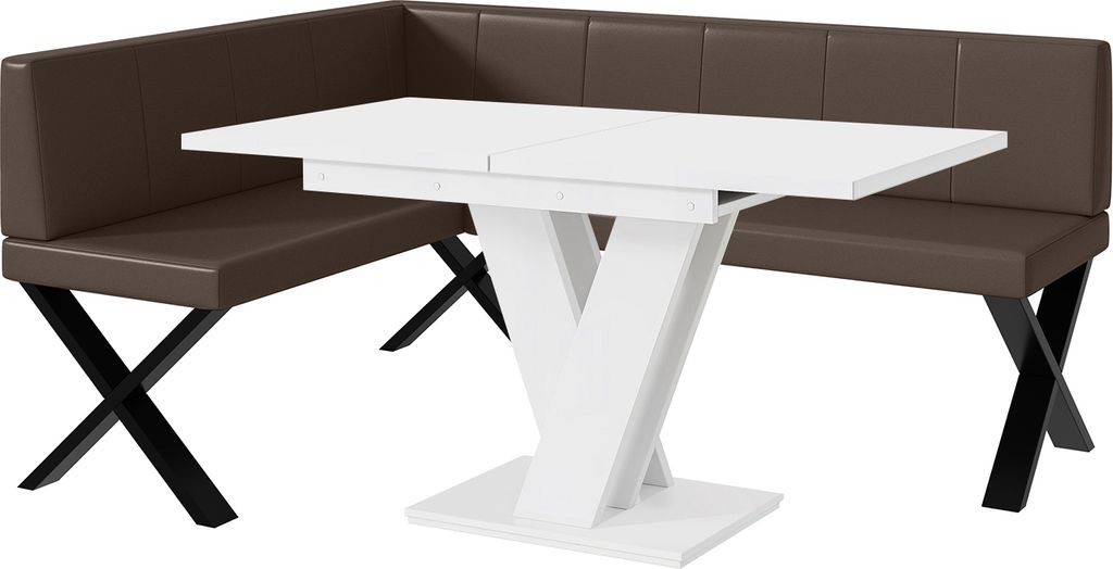 MEBLINI Eckbank für Esszimmer mit ausziehbarem Tisch - Küchenbank - Essecke - Sitzecke Küche - PETER - X-Beine 128x168x87cm Links - Braun Kunst...