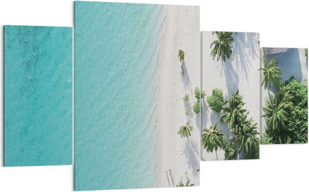 Bild auf Leinwand - Leinwandbild - 4 Teile - Luftaufnahmen himmlisch Strand - 160x90cm - Wand Bild - Wanddeko - Wandbilder - Leinwanddruck - Bilder...