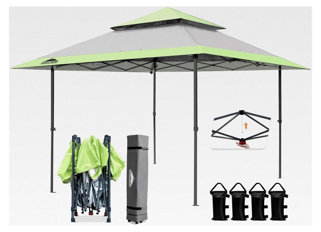 4x4m Klapppavillon Wasserdicht Pop Up Faltpavillon Doppelspitze für Garten, Party, Hochzeit, Picknick und Festival, inkl. Tragetasche mit Rollen (...