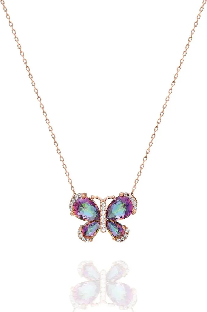 Cadeau Femme Collier Papillon Argent 925 et Topaze Mystique Scintillant